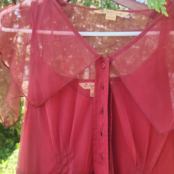 April Cornell Red Tiered Midi Dress with Peter Pan Collar - Picture 3 of 6